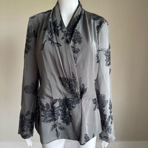 Dana Buchman Floral Silk Sheer Side Button Top Size 10 - Picture 1 of 10